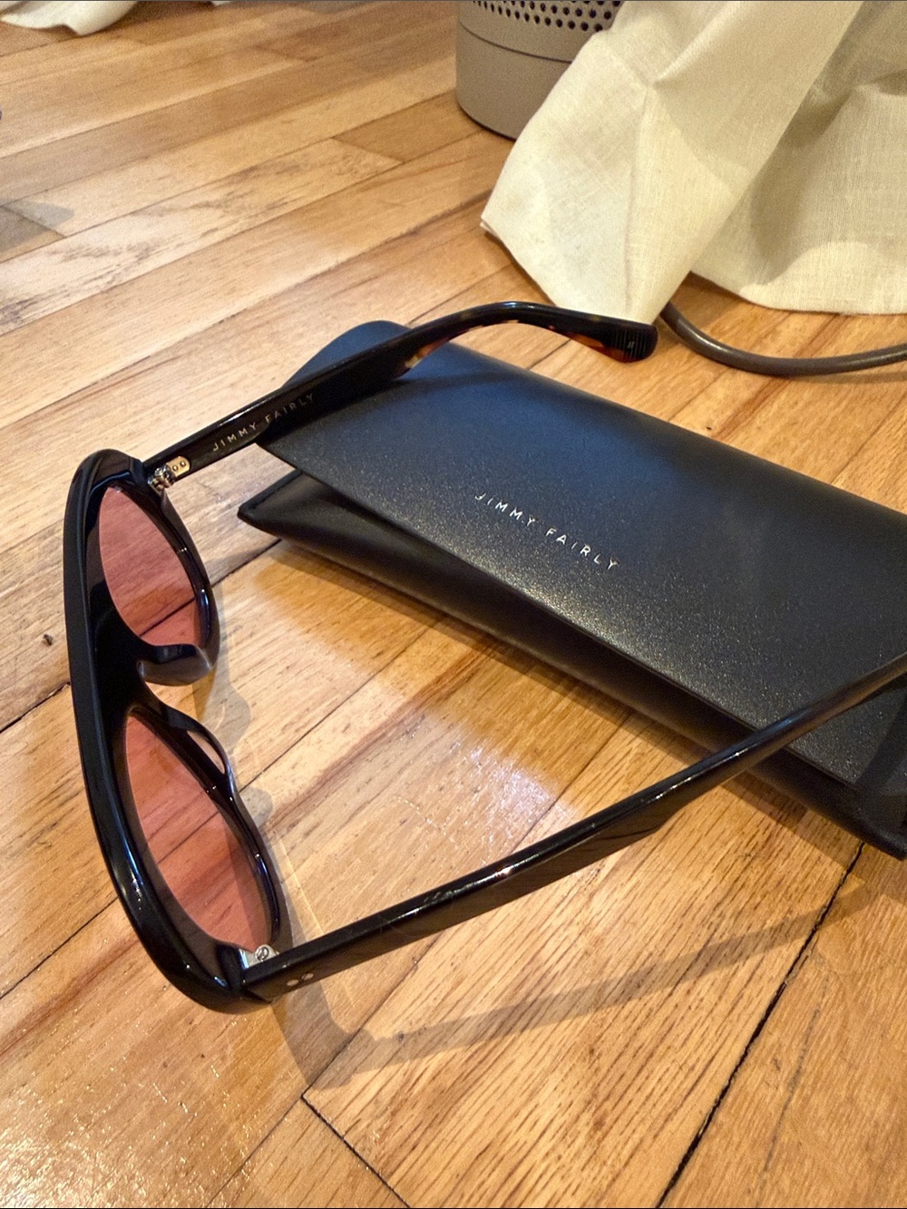 Jimmy Fairly Black Frame Sunglasses with Pink Lenses - Picture 2 of 3